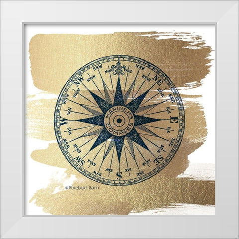 Brushed Gold Compass Rose White Modern Wood Framed Art Print by Bluebird Barn
