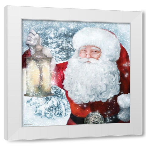 Santa Lantern White Modern Wood Framed Art Print by Bluebird Barn