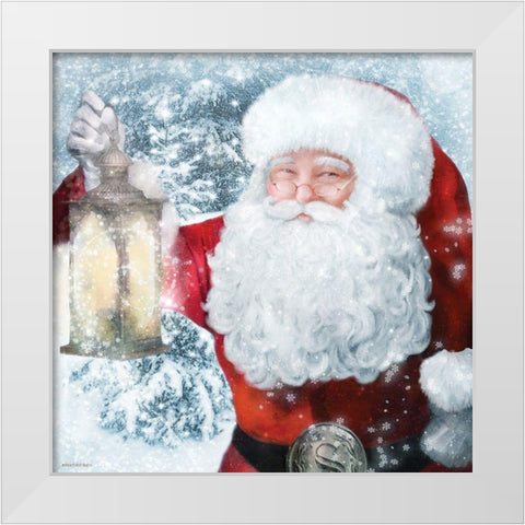 Santa Lantern White Modern Wood Framed Art Print by Bluebird Barn