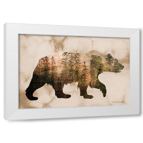 Brown Woods Bear Silhouette White Modern Wood Framed Art Print by Bluebird Barn