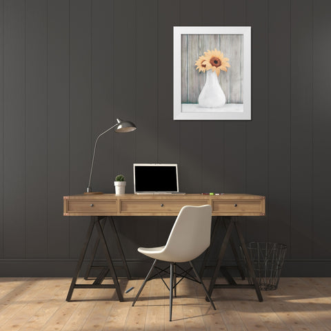 Farmhouse Sunflowers White Modern Wood Framed Art Print by Bluebird Barn