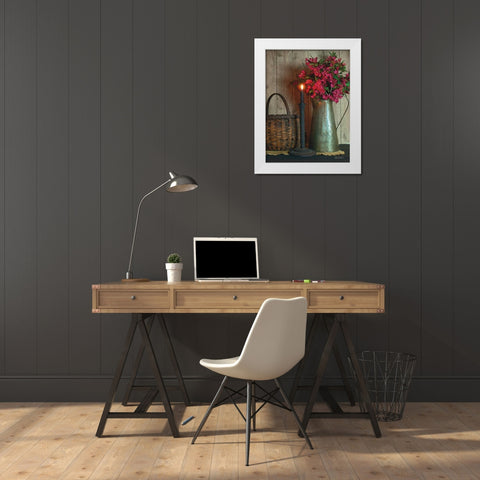 Basket and Blossoms White Modern Wood Framed Art Print by Boyer, Susie