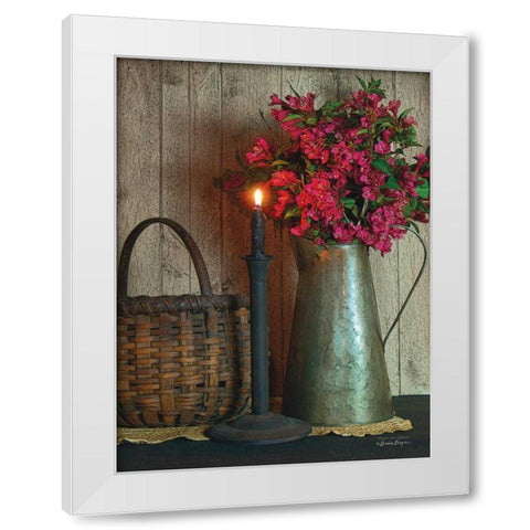Basket and Blossoms White Modern Wood Framed Art Print by Boyer, Susie