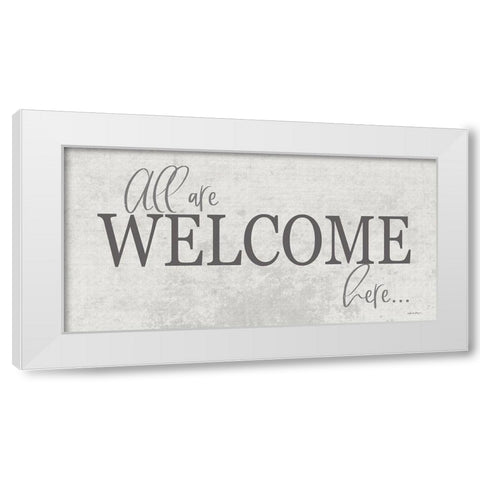 All are Welcome Here White Modern Wood Framed Art Print by Boyer, Susie