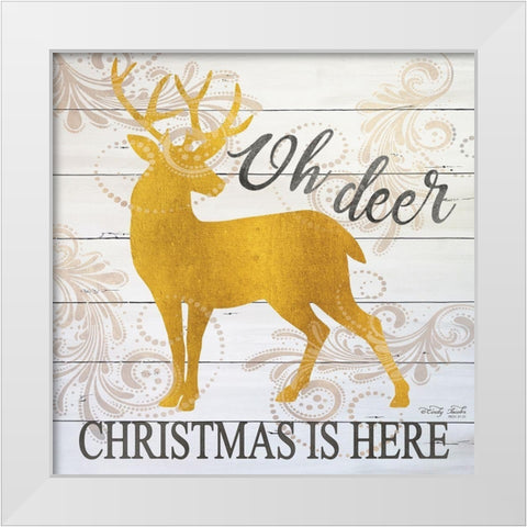 Oh Deer Christmas is Here White Modern Wood Framed Art Print by Jacobs, Cindy