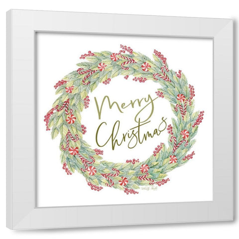 Candy Cane Wreath White Modern Wood Framed Art Print by Jacobs, Cindy