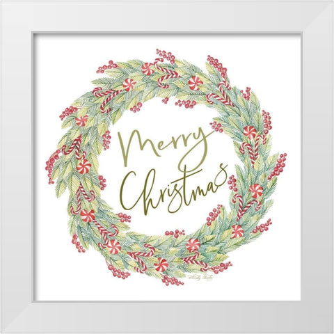 Candy Cane Wreath White Modern Wood Framed Art Print by Jacobs, Cindy
