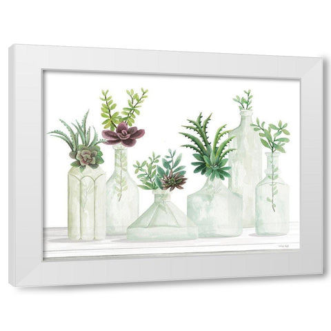 Succulent Bottles White Modern Wood Framed Art Print by Jacobs, Cindy