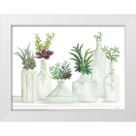 Succulent Bottles White Modern Wood Framed Art Print by Jacobs, Cindy
