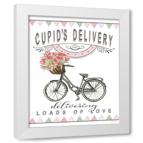Cupids Delivery Bicycle White Modern Wood Framed Art Print by Jacobs, Cindy