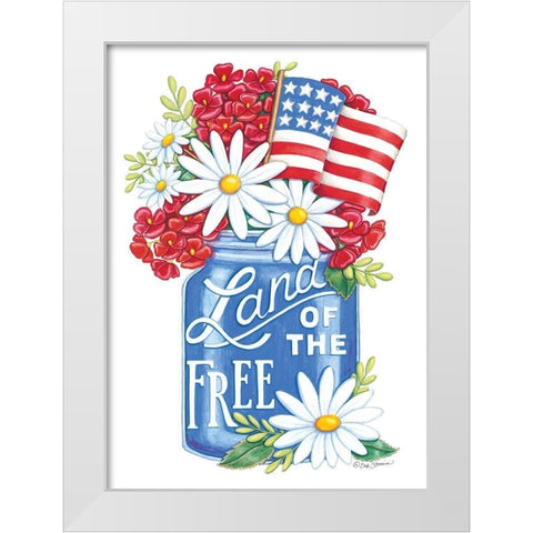 Land of the Free Blue Mason Jar White Modern Wood Framed Art Print by Strain, Deb