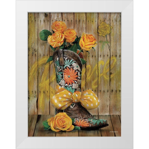 Rosey Cowboy Boots I White Modern Wood Framed Art Print by Wargo, Ed