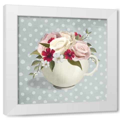 Polka Dot Coffee-Tea Rose White Modern Wood Framed Art Print by House Fenway