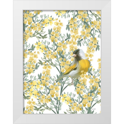 Yellow Spring Finch White Modern Wood Framed Art Print by House Fenway