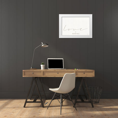 Love Never Fails White Modern Wood Framed Art Print by Jaxn Blvd.