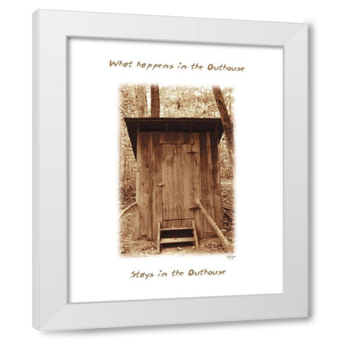 What Happens in the Outhouse White Modern Wood Framed Art Print by Jones, John