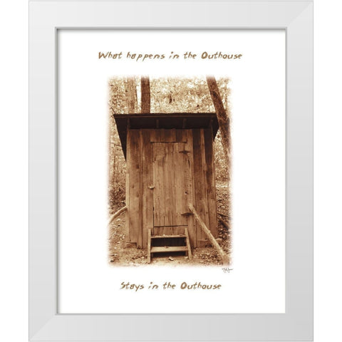 What Happens in the Outhouse White Modern Wood Framed Art Print by Jones, John