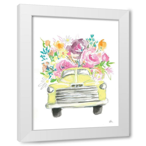 Yellow Flower Truck White Modern Wood Framed Art Print by Mingo, Jessica
