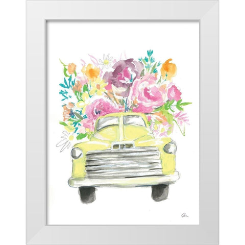 Yellow Flower Truck White Modern Wood Framed Art Print by Mingo, Jessica
