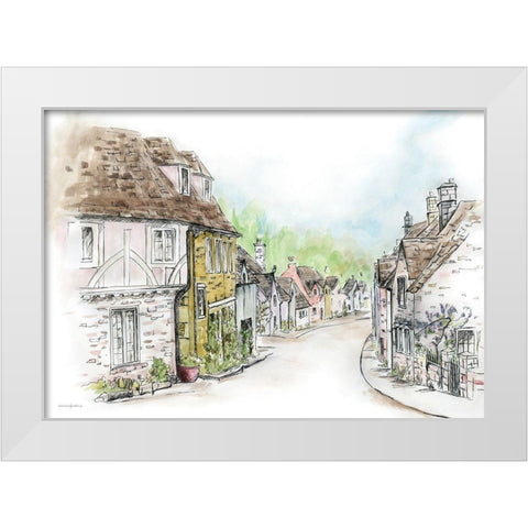 Village White Modern Wood Framed Art Print by Kamdon Kreations