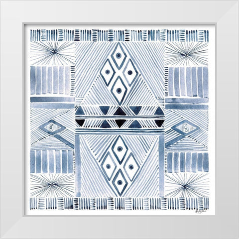 Indigo Diamond Pattern White Modern Wood Framed Art Print by Talent, Kelley