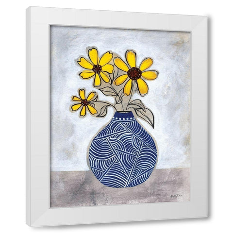 Three Yellow Daisies White Modern Wood Framed Art Print by Talent, Kelley