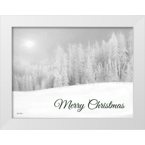 Merry Christmas Snowy Trees White Modern Wood Framed Art Print by Deiter, Lori
