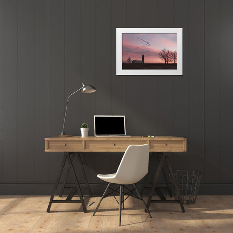 Spring Migration of Snow Geese White Modern Wood Framed Art Print by Deiter, Lori