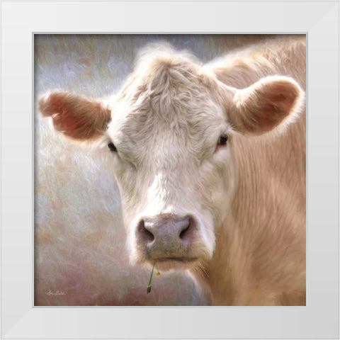 Up Close Cow White Modern Wood Framed Art Print by Deiter, Lori