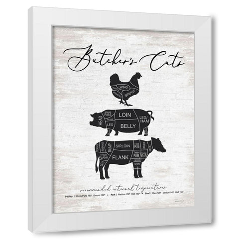 Butchers Cuts White Modern Wood Framed Art Print by Lettered And Lined