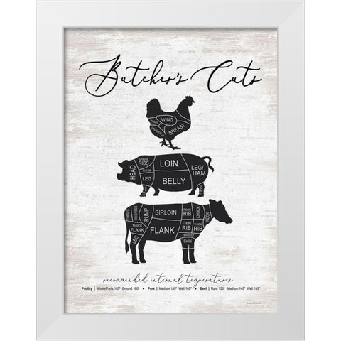 Butchers Cuts White Modern Wood Framed Art Print by Lettered And Lined