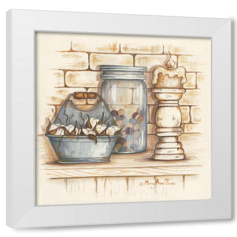 Cotton Balls and Berries White Modern Wood Framed Art Print by June, Mary Ann