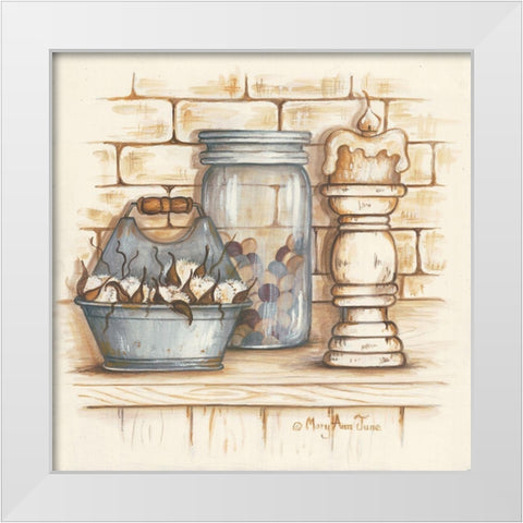 Cotton Balls and Berries White Modern Wood Framed Art Print by June, Mary Ann