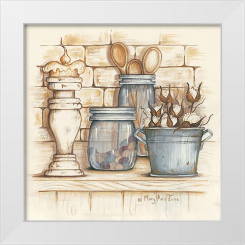 Jars and Wooden Spoons White Modern Wood Framed Art Print by June, Mary Ann