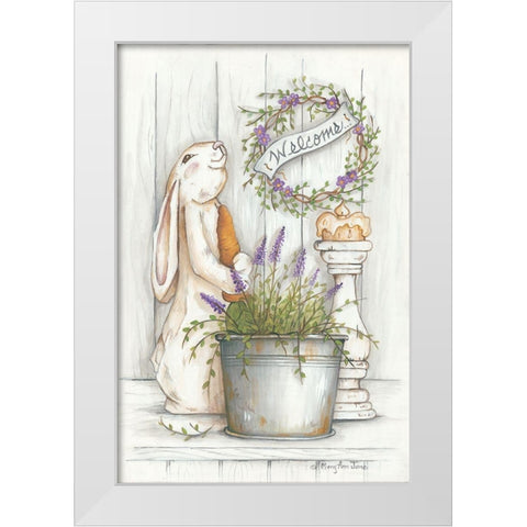 Welcome Bunny White Modern Wood Framed Art Print by June, Mary Ann