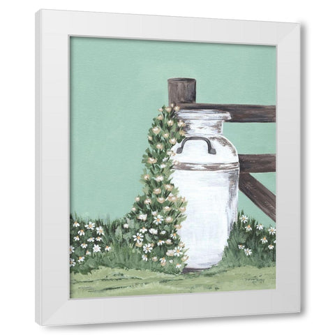 Milk Can With Cascading Flowers White Modern Wood Framed Art Print by Norman, Michele