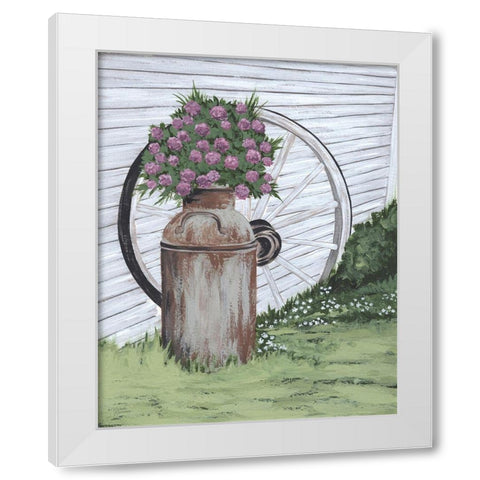Rusted Milk Can with Wagon Wheel White Modern Wood Framed Art Print by Norman, Michele