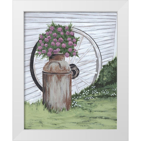 Rusted Milk Can with Wagon Wheel White Modern Wood Framed Art Print by Norman, Michele