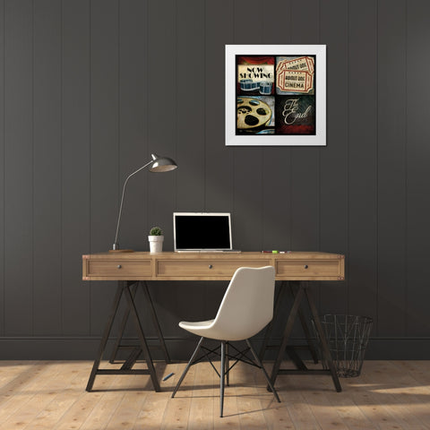 At the Movies I White Modern Wood Framed Art Print by Mollie B.