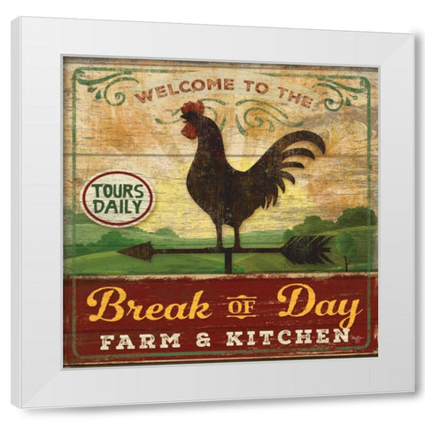Break of Day Rooster White Modern Wood Framed Art Print by Mollie B.