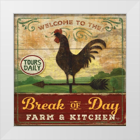 Break of Day Rooster White Modern Wood Framed Art Print by Mollie B.