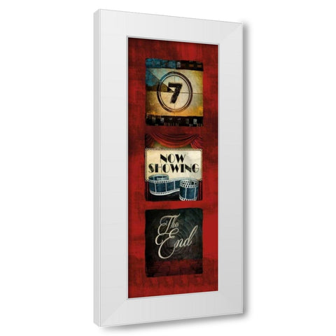 Now Showing Movie Tryptic White Modern Wood Framed Art Print by Mollie B.