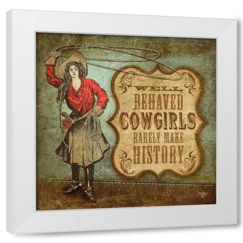 West Cowgirl White Modern Wood Framed Art Print by Mollie B.