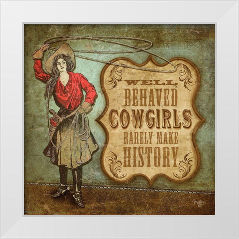 West Cowgirl White Modern Wood Framed Art Print by Mollie B.