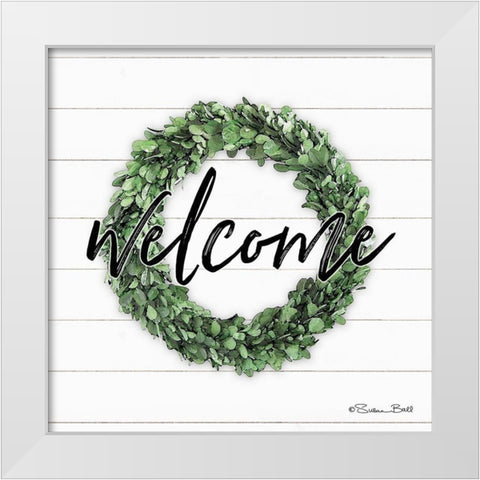 Welcome Wreath White Modern Wood Framed Art Print by Ball, Susan