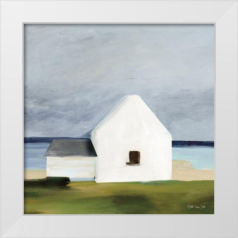 Beach Huts 1  White Modern Wood Framed Art Print by Stellar Design Studio