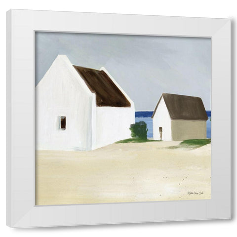 Beach Huts 2  White Modern Wood Framed Art Print by Stellar Design Studio