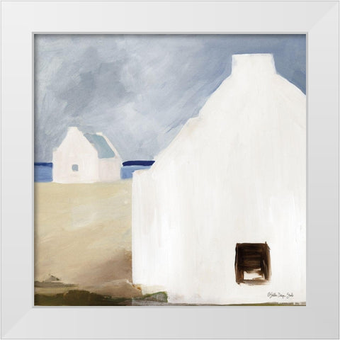Beach Huts 3  White Modern Wood Framed Art Print by Stellar Design Studio