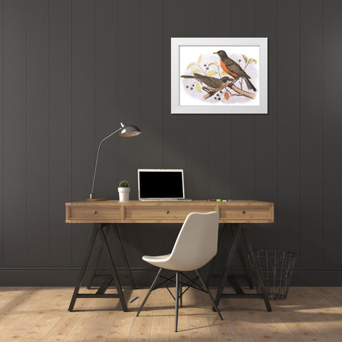 Birds and Berries White Modern Wood Framed Art Print by Stellar Design Studio