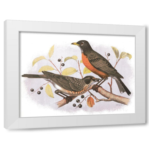 Birds and Berries White Modern Wood Framed Art Print by Stellar Design Studio